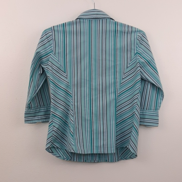 Ladies Apostrophe Stretch Striped Blouse sz SM - Picture 2 of 4